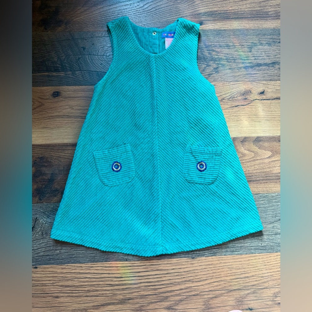 VTG 90s Gymboree Rainbow Tag Double Dutch Turquoise Wide Whale Corduroy Dress XL